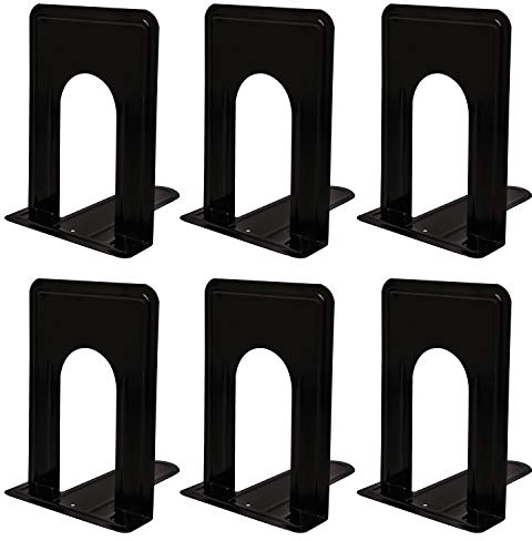 Belle Vous Buchstützen Metall Schwarz (3 Paare) - Anti-Rutsch Buchstütze Schwarz für Bücher & DVDs - Bücherhalter für Regal, Büro, Bibliothek, Haus und Schule