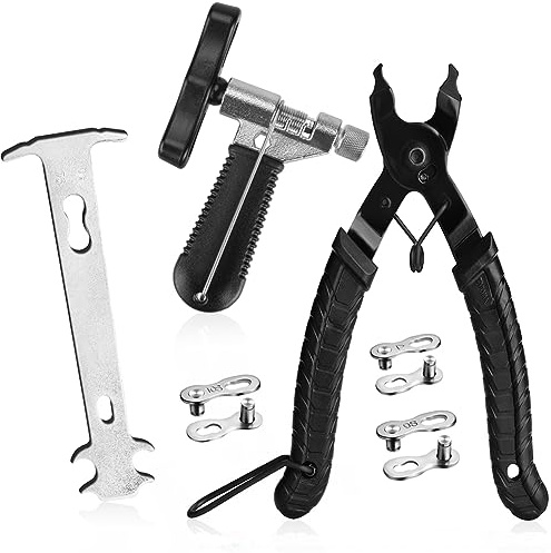 A AKRAF Bike Chain Tool Kit - Reinforced Breaker, Spare Pin & Hook - Link Pliers, Checker, 3 Links - Video Guide - Fits 7-11 & Single Speed