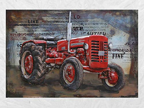 IDYL Metallbild med 3D-effekt | Modern konst | traktor | traktor | traktor | röd | 80 x 120 x 7 cm | Nr 0883