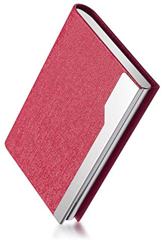 FACATH Visitenkartenetui – Luxus PU-Leder Namenskartenhalter & Edelstahl Multi Kartenetui, Slim Metal Pocket Card Holder Wallet Credit Card ID Case/Holder with Magnetic Shut – Rosa Rot | Tragbarer Ausweishalter, Metall-Magnetverschluss, Taschenkarten-Organizer für Männer und Frauen, Büro, Reisen