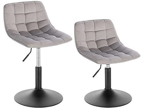 WOLTU Schminktisch Stuhl Hocker 2er Set für Schminktisch, Schlafzimmer & Esszimmer - Höhenverstellbar, 360° Drehbar mit Rückenlehne, aus Bequemer Samt, Hellgrau