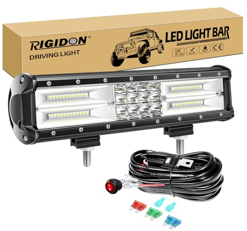 RIGIDON 12 Zoll 30cm 180W Wasserdichte Led lichtleiste kfz mit 12v kabelbaum kit, Offroad beleuchtung bar für Auto SUV UTV ATV, LKW 4x4, Fahrzeuge, 6000K Weiß led nebelscheinwerfer, Led arbeitslicht