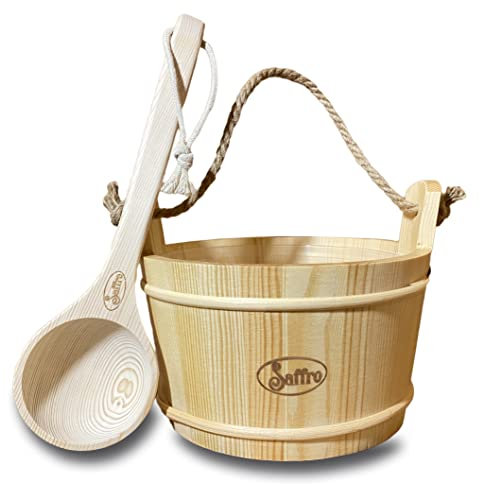 Saffro Sauna Bucket and Ladle for Beautiful Sauna Accessories, Sauna Buckets Made from Quality Finnish Pine - 1 Gallon Sauna Bucket and Sauna Ladle for Your Wooden Sauna
