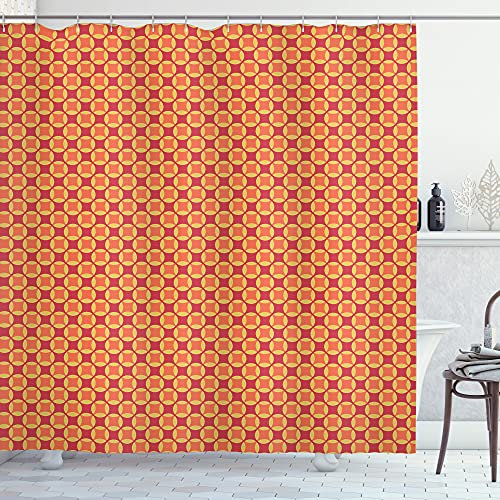 ABAKUHAUS Abstrakt Duschvorhang, Moderne Warm Tone Shapes, Stoffliches Gewebe Badezimmerdekorationsset mit Haken, 175 x 180 cm, Dunkle Koralle und Senf