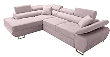 Robin Inspire Saturn Premium Ecksofa mit Schlaffunktion Links Flamingo | L-Form Ecksofa mit Schlaffunktion, Bettkasten, verstellbaren Kopfstützen, Kissen und freistehendes Schlafsofa fürs Wohnzimmer