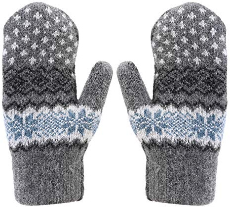 ITODA Fäustlinge Winter Damen Fausthandschuhe Strick Winterhandschuhe Schneeflocke Strickhandschuhe Verdickt Warm Wollhandschuhe Doppelschicht Handwärmer Winddicht Damenhandschuhe Outdoor Fahrrad