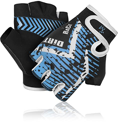 MARIB Cycling Gloves for Kids Half Finger Gloves for Children Bicycle Outdoor, Gym Gloves for Junior Toddler Boys Girls for Riding Biking Sports Gloves are Non-Slip, Youth Age 2-10 (Year 3-4, Blue)