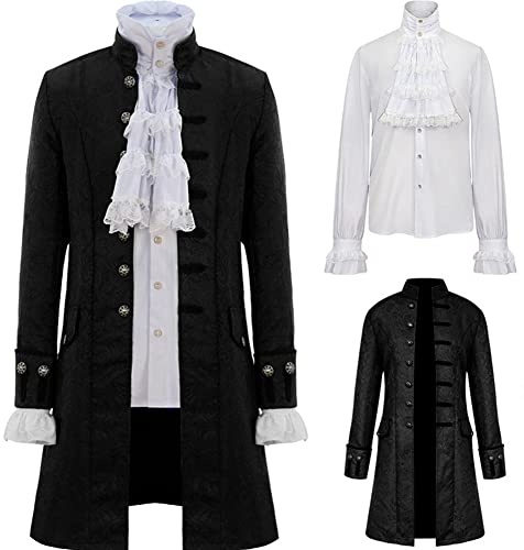 Jilijia Herren Steampunk Renaissance Uniform Set Trenchcoat Viktorianisch Edwardian Vintage Jacke Gehrock Pirat Vampir Cosplay Kostüm Outfits