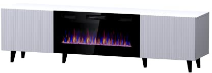 BIM Furniture Mueble de TV Pafos de 180 cm con chimenea eléctrica frontal fresado de alta calidad MDF de alta calidad, mueble bajo para TV, aparador, mesa de alta fidelidad, mesa de televisión, patas