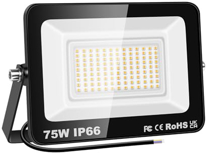 PICAA 1X 75W LED-Außenstrahler, 7500LM LED Strahler Außen 4000K Warmweiß | LED Scheiwerfer, IP65 Wasserfest Fluter für Hinterhof, Auffahrt, Türen, Garage, Flur, Garten