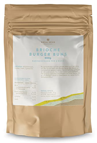Royal Spice Brioche Burger Buns Backmischung 800g - Brioche Burger Brötchen & Hot Dog Brötchen selber machen - Fluffige Burger Buns mit buttrig süßlichem Geschmack - Backmischung ohne Zusätze