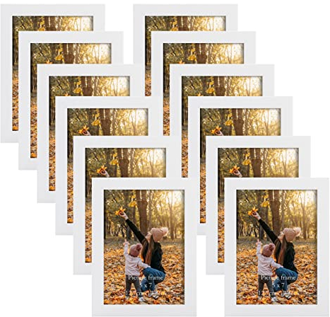 EXYGLO White 7x5 Photo Frames Set of 12, Multiple 5x7 Picture Frames for Wall & Tabletop Display