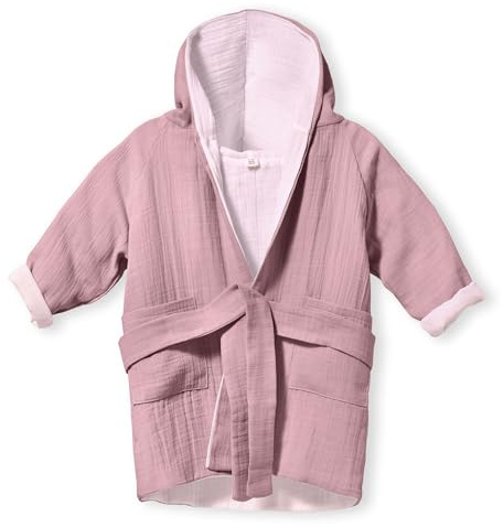Mababu Bademantel Kinder mit Kapuze | 100% Bio-Baumwolle GOTS Zertifiziert | Premium Musselin Kinderbademantel für Mädchen & Jungen | Maschinenwaschbar & Trocknergeeignet | 4-lagig | 1-6 Jahre