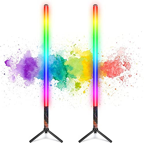 LUXCEO Portable LED Video Light, 2 Pack 85cm RGB Tube Light Bar, Battery Powered USB-C Rechargeable, for DJ Lighting, Game Streaming, Party Bar, Photography Lighting