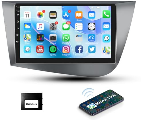 Podofo Android Autoradio GPS für Seat Leon 2 MK2 2005-2012(Linkslenker), 9 Touchscreen Navi WiFi Bluetooth Freisprecheinrichtung FM RDS Radio USB Spiegel Link Auto Stereo Player für Seat Leon