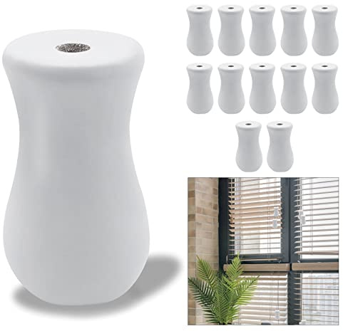 BLMHTWO 12 Pieces Blind Pull Cord Knobs, Wood Cord Tassels for Window Blinds Window Blind Cord Pulls with Beautiful Vase Shape Durable Sturdy White Cord Knobs for Curtain Craft