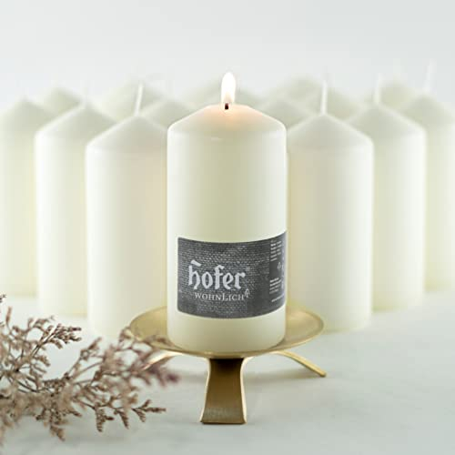 HOFER STUMPENKERZEN SET 60 x 120 mm – elfenbein, creme, champagner | besonders lange Brenndauer ca. 39 Std. | dicke Stumpen Kerzen | Großpackung | 18er Kerzen Set