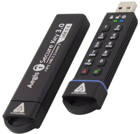Apricorn 2TB Aegis Secure Key FIPS 140-2 Level 3 Validated 256-bit Encryption USB 3.0 Flash Drive (ASK3-2TB),Black