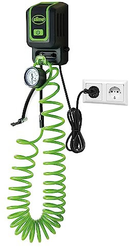 Slime 40070-95 Compressore per Tutti i Tipi di Gomme, Stazione di Gonfiaggio da Garage, Compressore da 120 V da Parete, per Gomme Auto e Bici, Gonfiabili, Palloni