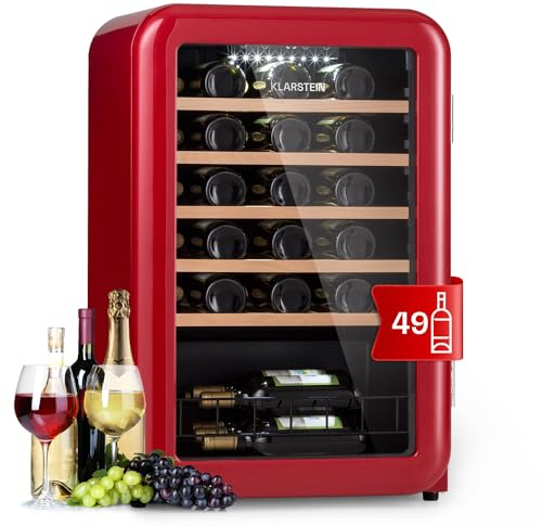 Klarstein Weinkühlschrank 1 Zone, 115L Einbau-Getränkekühlschrank Klein mit Touch-Panel, Kleiner Weinschrank, Wein-Kühlschrank Klein mit Glastür & LED, Flaschenkühlschrank 4-22°C, 49 Flaschen