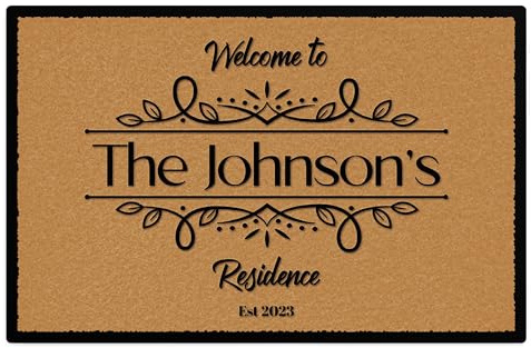 Personalised Family Name Floor Mat Non Slip Indoor Custom Doormat House Warming Gift, 90cm x 60cm, White