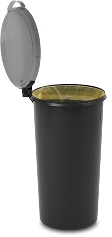 KUEFA VL 60l Müllsackständer, Mülleimer, Sammelbehälter mit Scharnierdeckel für den Gelben Sack, Pfandflaschen, Leergut (1, Hellgrau)