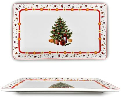 ARCA, Vassoio Albero in Porcellana, con Decorazione Natalizia Albero di Natale, Resistente e Duraturo, Ideale per la Tavola, Idea Regalo Natale, 27x16 cm