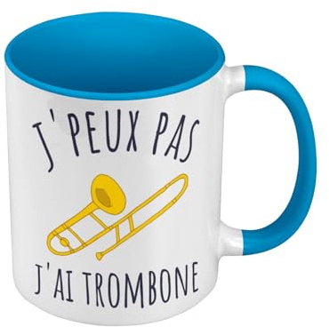 Tasse, Farbe Premium-Qualität, Blau – J'Peux Pas J'ai Posaune Musik Orchester, Kupfer, Jazz – Tasse mit Henkel und farbigem Innenfutter