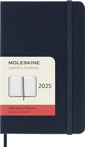 Moleskine Daily Planner, Agenda Giornaliera 12 Mesi 2025, Copertina Rigida e Chiusura Elastica, Colore Blu Zaffiro, Formato Pocket 9x14 cm