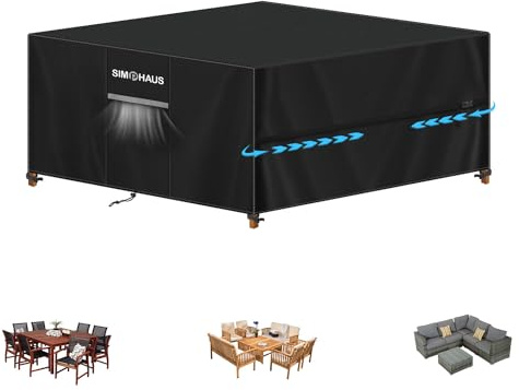 SIMPHAUS Överdrag till trädgårdsbord, skydd för utemöbler, skyddsöverdrag för trädgårdsmöbler, skyddsöverdrag för sittgrupp, skydd för loungemöbler, vattentätt, 180 x 180 x 90 cm