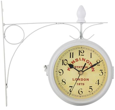 BYNYXI Bahnhofsuhr Doppelseitig, 12cm Durchmesser Vintage Wanduhr Ohne Tickgeräusche Retro Retro Schmiedeeisen Metall Wanduhren mit Halterung Runde Dekorative Stille Uhr für Cafe Bar Bibliothek