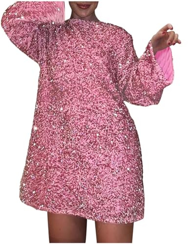 Duohropke Pailletten Kleid Damen Blau A-Linie Kleider Club Glitzer Kleid Spaghetti Cocktailkleid V-Ausschnitt Glänzende Kleider Sequin Dress Karneval Kostüm