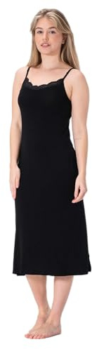 BestSale247 Damen Sexy Unterkleid mit Spitze - aus weichem Bambusstoff, mit einstellbare Trägern Unterröcke Nachthemd Nachtwäsche (Schwarz Lang, XXL-3XL)