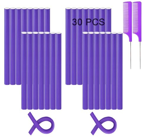 Beyoslf 9.45x 0.55 Flexible Curling Flexirods, 30Pcs Heatless Bendy Foam Rods for Long, Medium, Short Hair Curls - Purple