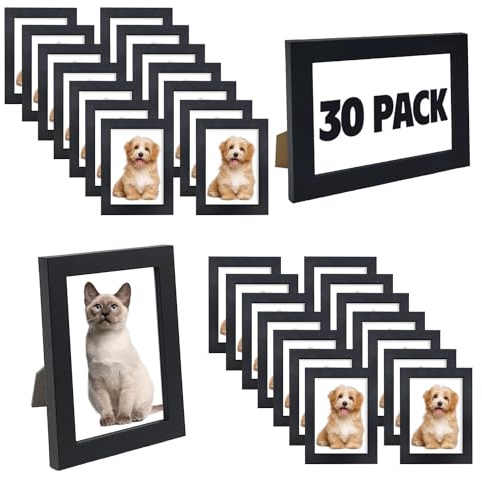 WHEATHUSK 4x6 Picture Frames Bulk Set of 30 Wood Photo Frames for 4x6 Photos Wall Mounting Simple Black Photo Frames Multi Picture Frames for Wall or Tabletop Display