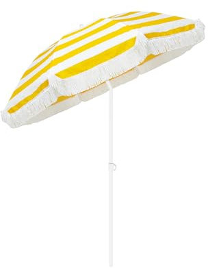 ELZEM Grand Parasol De Jardin Exterieur 180cm Jaune Parasol De Plage Anti Uv Parasol De Terrasse Avec Frange Parasol Balcon Inclinable Pour Terrasse Balcon Piscine Jardin Plage/8 Baleines
