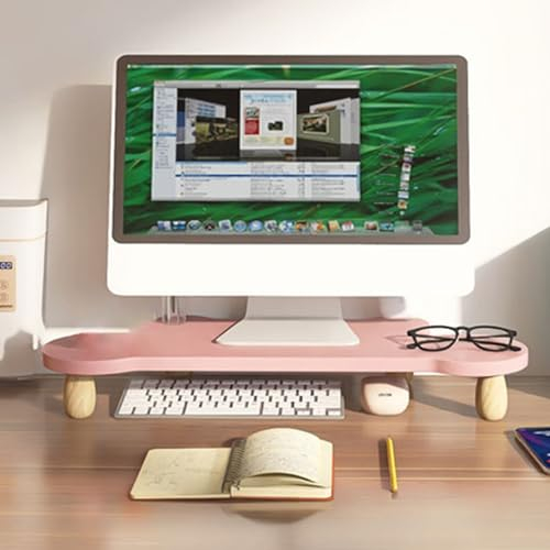 asdchZen Computer-Monitor-Ständer, Computer-Monitor-Riser-Halterung, Schreibtisch-Eckregal Aus Holz Mit Gänseei-Bein, Ergonomisch Erhöht Für Laptop/Fernseher/Tablet/Büro-Schreibtisch (Rosa)