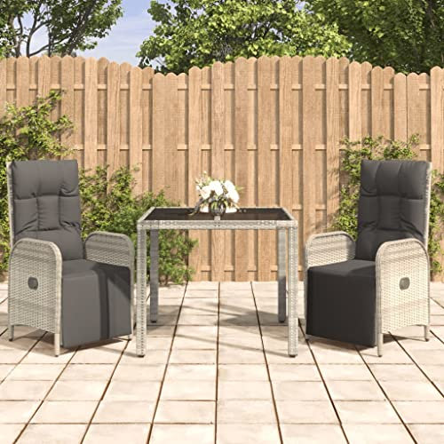 QZZCED Gartenmöbel-Sets Terrassengarnitur Garten-Loungemöbel Balkonmöbel-Set 3-TLG. Garten-Essgruppe mit Kissen Grau Poly Rattan für Garten, Terrasse und Balkon