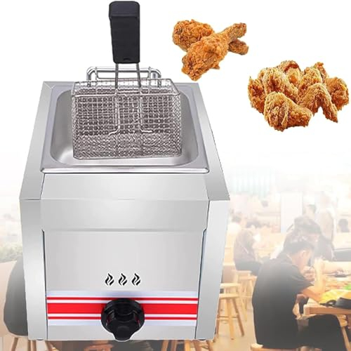 LSHFYV Friteuse à Gaz, Friteuse à Gaz Gpl en Acier Inoxydable Commerciale avec Paniers Et Couvercles De Friteuse, pour La Cuisine à Domicile De Restaurant Commercial,Singlecylinder10l