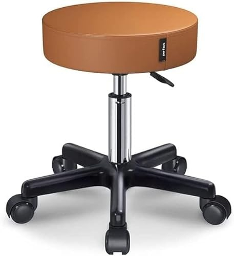 Rollhocker mit Rollen, Hocker auf Rollen, rund, hoch, drehbarer Hocker, Drehhocker, rund, verstellbar, Arbeitshocker, Drehhocker (Farbe: Orange)