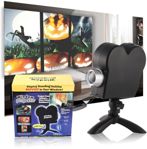 Halloween Window Projector,Halloween LED Holographic Projection Lamp,12 Mini Movies,Used for Halloween and Christmas Outdoor Garden Decoration Family Outdoor Party