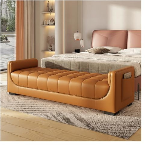 Osmanische Bank für Schlafzimmer Schlafzimmer-Ottobank aus Leder, gepolsterte Bettbank, moderne Schuhbank for den Eingangsbereich mit Armlehnen und Aufbewahrungstaschen, Wohnzimmerbank, Esszimmerbank