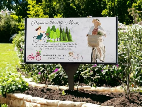 Placa conmemorativa personalizable para mamá (diseño de bicicleta), personalizable con nombres, fechas, imágenes, mensajes
