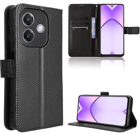 Rojeuinn Cover per OPPO A40/ A40m/ A60 5G custodie,Premium Portafoglio Magnetica Flip Case,Custodia con fibra di carbonio-Nero