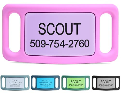GoTags Silent Dog Tag, Personalized Engraved Silicone and Cat Name Pet ID Tags, Soundless Quiet Slide On Nameplate for Collars, No More Jingling Tags (Pink, Large)