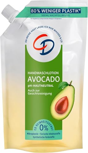 CD Avocado Waschlotion im Nachfüllbeutel 500ml – Pflegende Lotion für eine feuchtigkeitsspendende Reinigung – Vegan und seifenfrei, 500 ml (Packung mit 5)