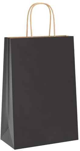 vidaXL Papiertragetaschen 250 Stk., Papiertüten mit Henkeln, Kraftpapiertüten, Geschenktüten für Einkaufen Hochzeiten Verpackungen Partys Geburtstag Weihnachten, Schwarz 21x11x31cm