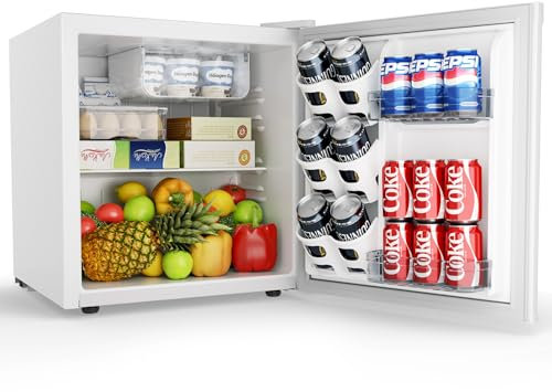 EUHOMY Mini Kühlschrank, 46L Kühlschrank klein, kleiner Kühlschrank mit umkehrbarer Tür, 7-Stufen Thermostat, 38 dB Ultra-Leise, Energieeffizienter Kompaktkühlschrank für Schlafzimmer, Büro (Weiß)