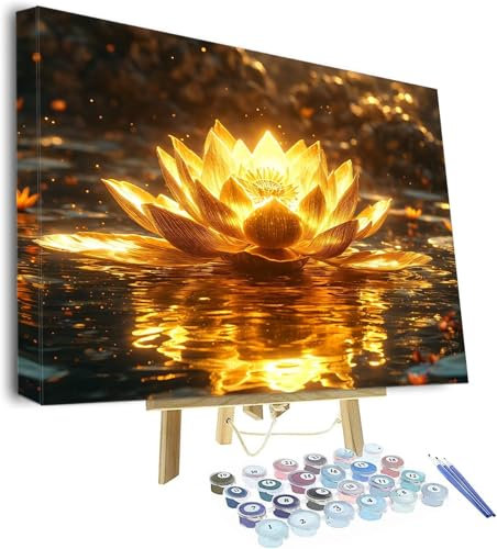 Malen Nach Zahlen Erwachsene, Traum Paint by Numbers Adult, Lotus DIY Handgemalt Ölgemälde Mit 3 - Pinseln und Acrylfarbe Knitterfreie Leinwand Kit, Wand Deko Bilder Ohne Rahmen, 120x80cm P-835