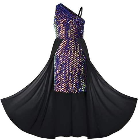 Girls Casual Party Formal Wedding Dress Children's Clothing Shoulder Strap A-Line Maxi Cute Princess Dresses 10 Years Blue Purple Sequins on Black